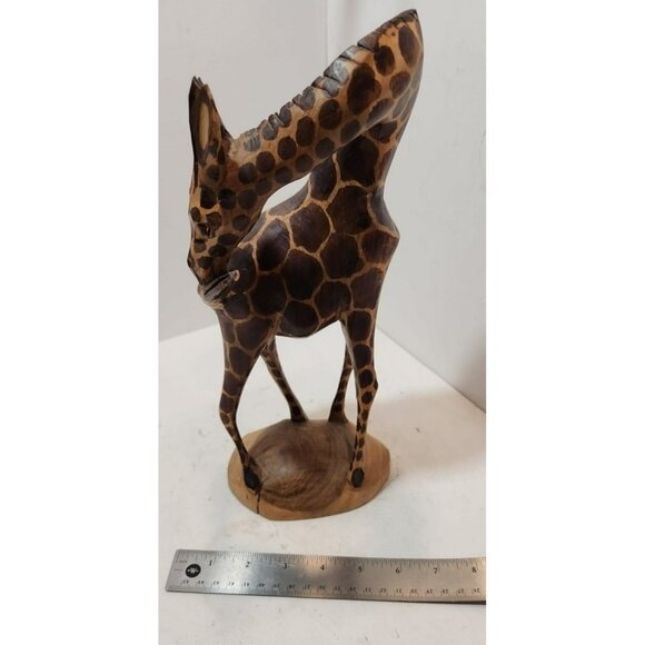 Vtg Besmo Kenya Handcarved Wooden Pair of Giraffe Figurines 12" Tall - Picture 12 of 16